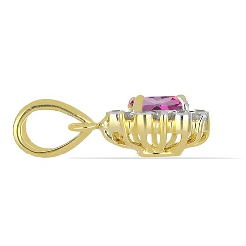 BUY REAL PINK TOPAZ GEMSTONE 14K GOLD HALO PENDANT WITH WHITE DIAMOND